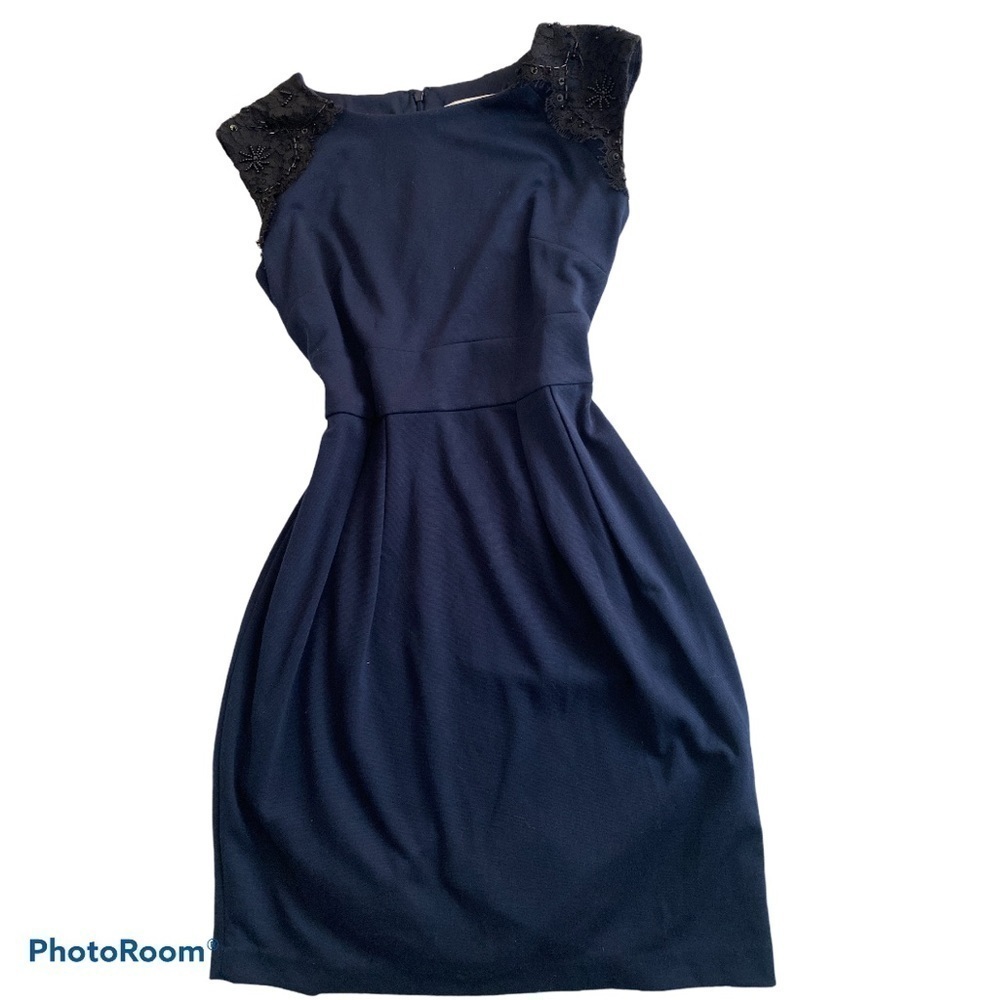 Laura Petites navy  lace mini midi sleeveless dress